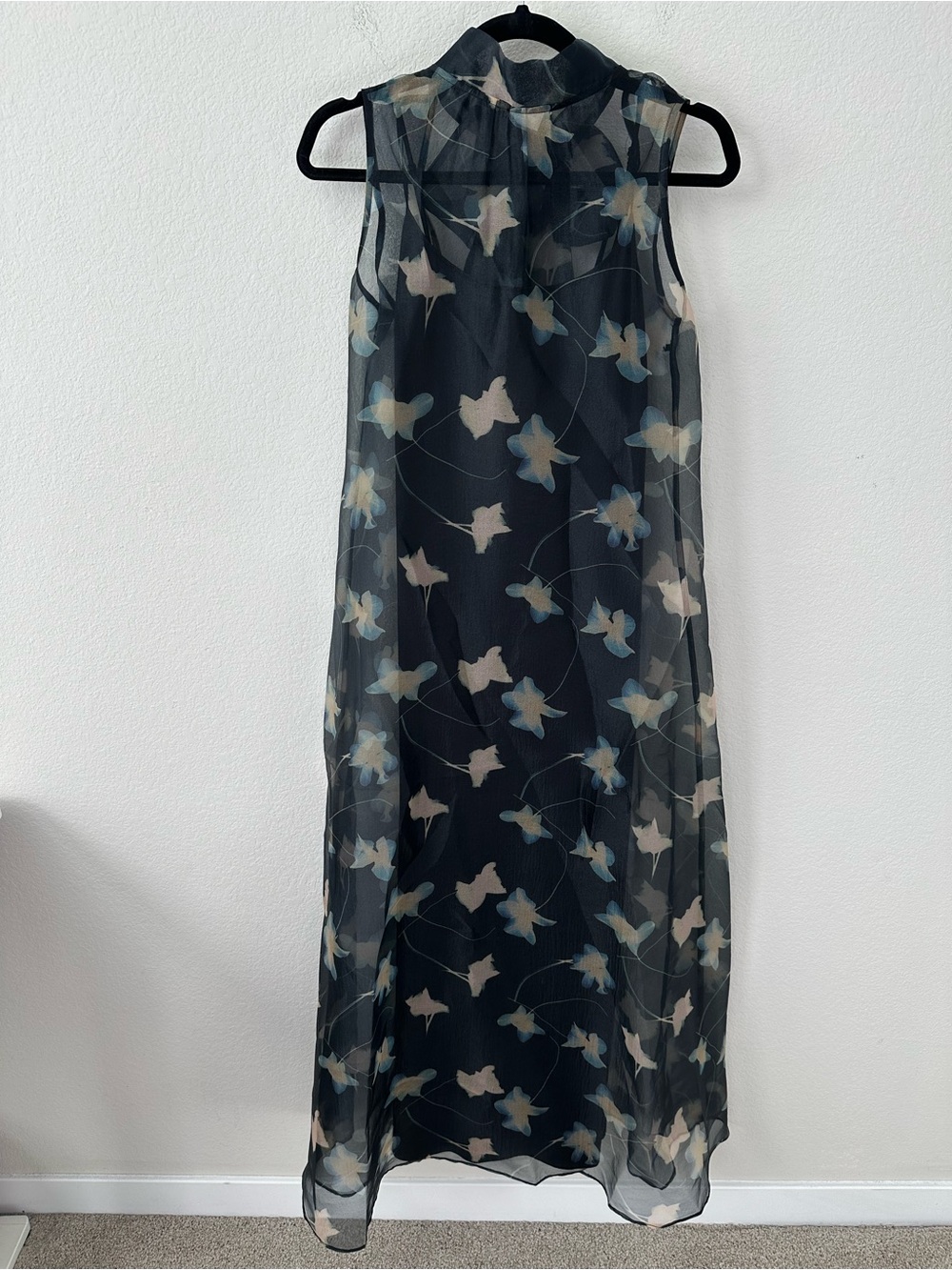 STAUD Albee Black Tulle Floral Maxi Dress Tie Back Botanical Shadows SZ S - Picture 2 of 7